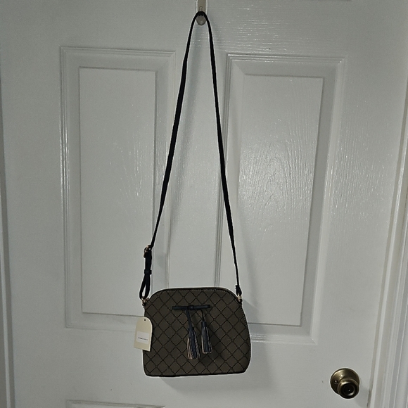 Lunamoon Womens Adjustable Crossbody Strap Navy Gray Diamond Pattern Bag - Picture 1 of 10